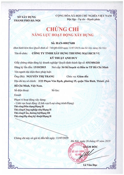 Chứng chỉ hoạt động